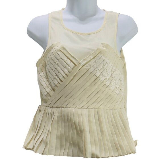 PINS AND NEEDLES Women's Top Beige Sleeveless Pleats Peplum Lace Contrast Size S - Picture 1 of 6